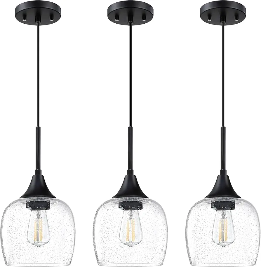 Leading Lighting Light Kitchen Island Indoor Pendant Ceiling Light 6.1" Clear Seeded Glass