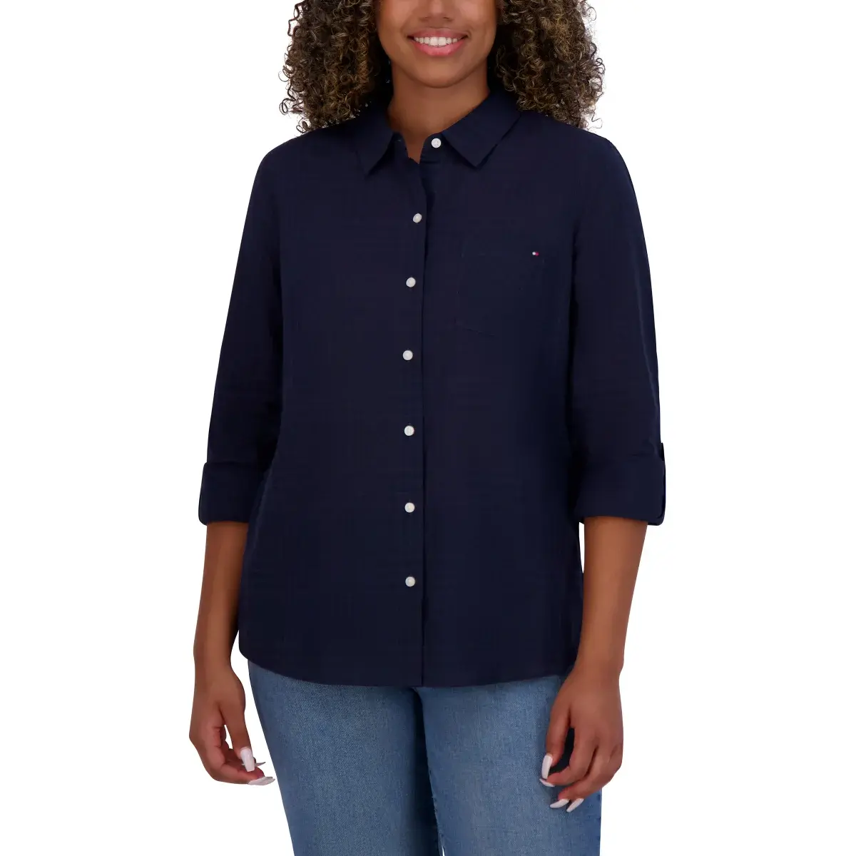 Tommy Hilfiger Women's Roll Tab Blouse - Large