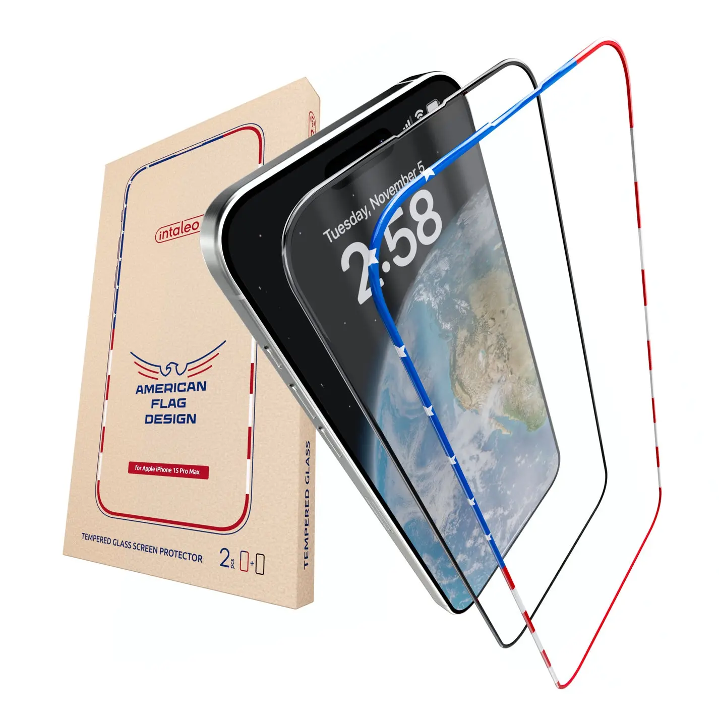 INTALEO Tempered Glass US Flag Design for iPhone 15 Pro Max