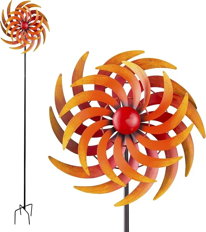 Alpine Corporation 75" Tal Metal Garden Dqual Spinner, Red and Orange