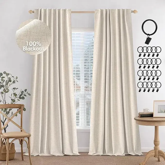 MIULEE 100% Blackout Curtains 52W x 102L, 2 Panels