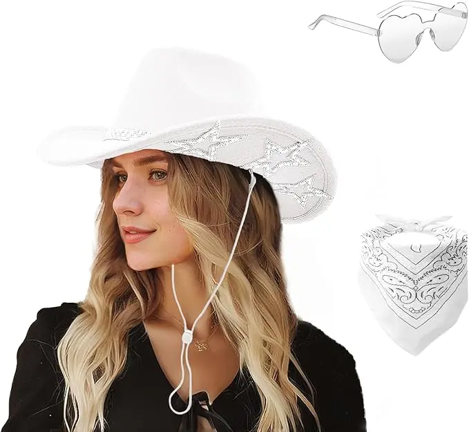 SHENYI Cowgirl Hat and Bandana and Heart Sunglasses