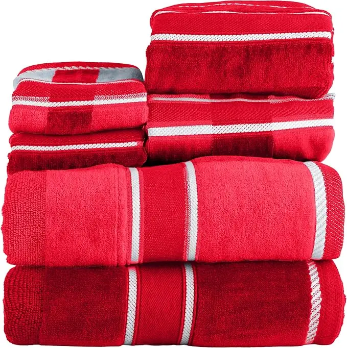 Lavish Home Oakville Velour 6-Piece Towel Set-Red