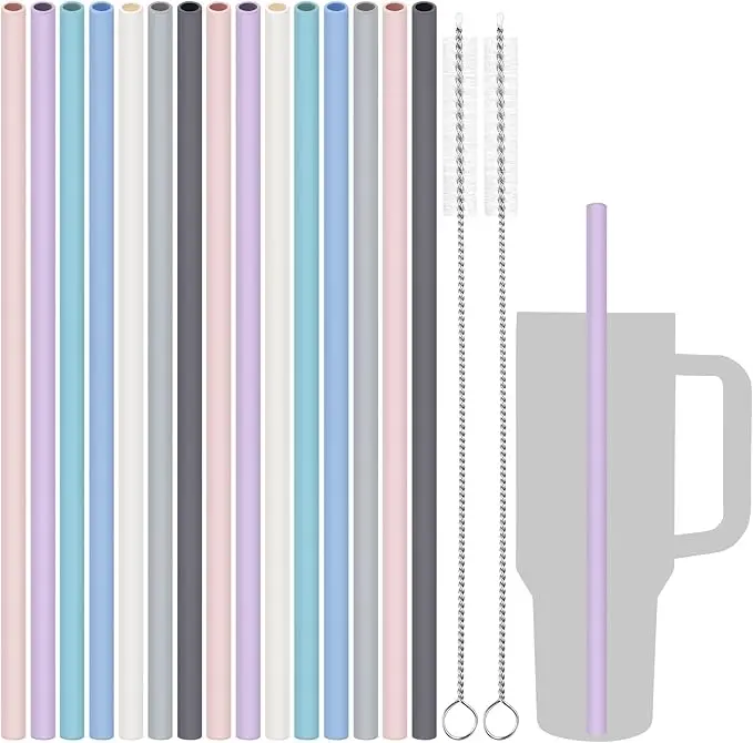 Tomorotec 15PCS Reusable Silicone Drinking Straws w/ 2 Brushes