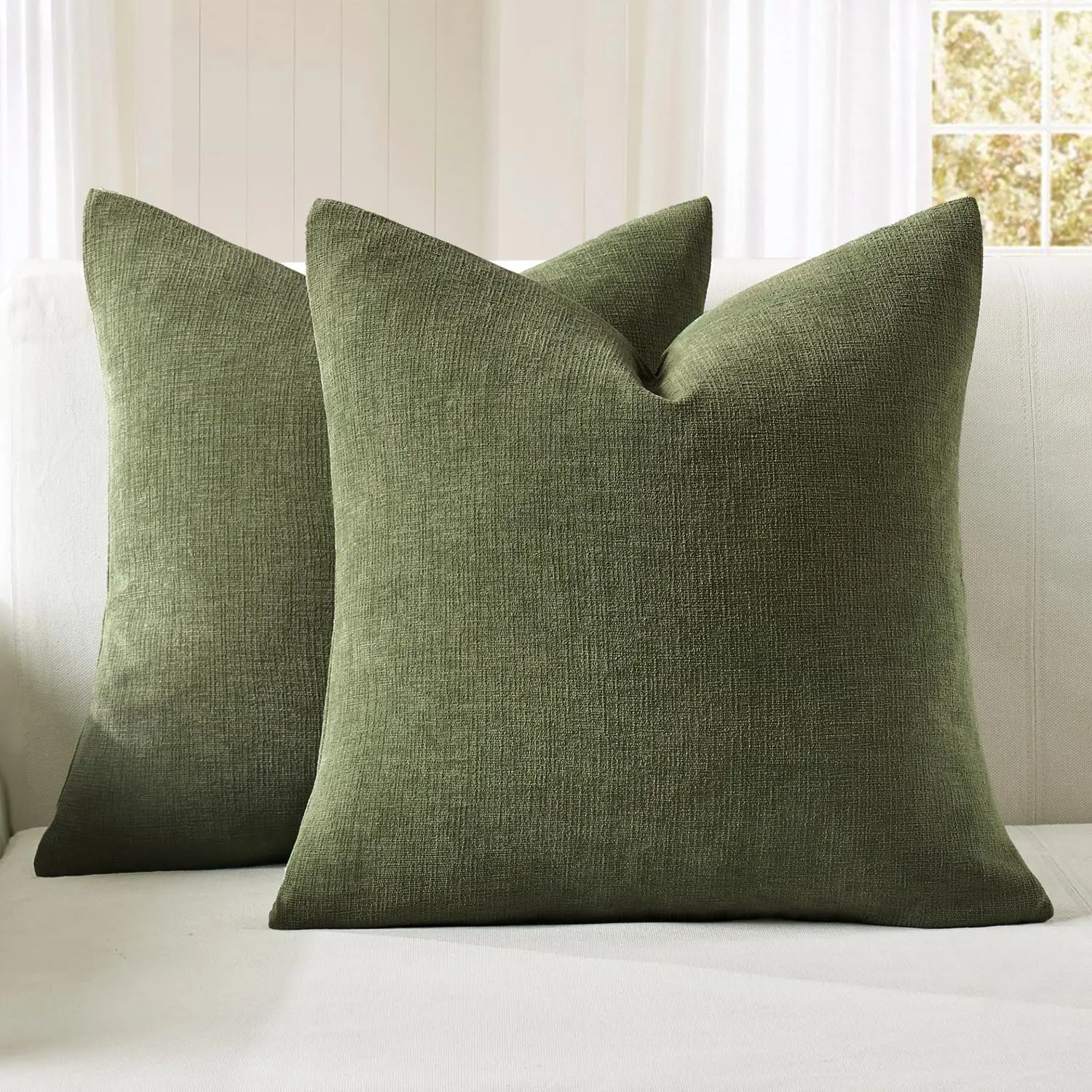 MIULEE Olive Green Couch Pillow Covers 20x20 Inch, Set of 2