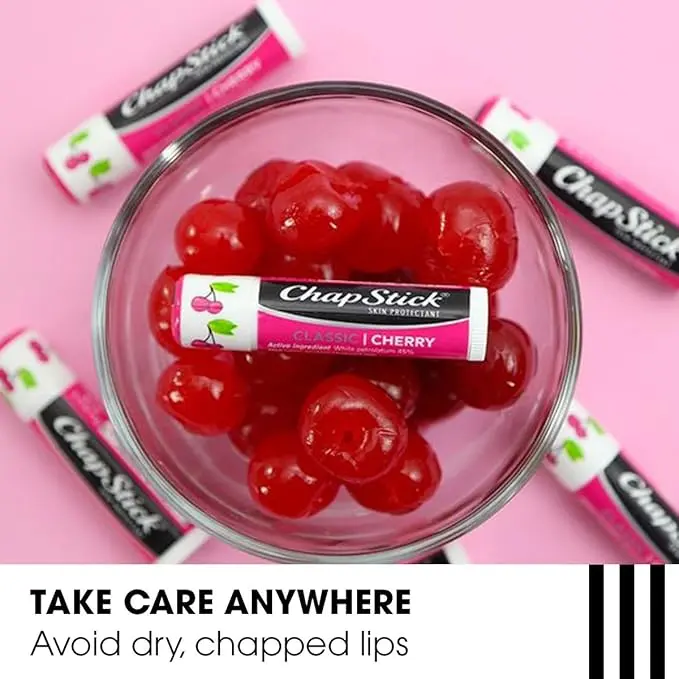 ChapStick Classic (1 Blister Pack of 3 Sticks, Cherry Flavor) Skin Protectant Flavored Lip Balm Tube, 0.15 Ounce Each