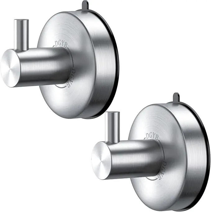 DGYB Shower Suction Cup Hook SUS 304 Stainless Steel ​Towel Glass Door Wall Bathroom Loofah Robe Hook Coat Hat Suction Hook Heavy-Duty Waterproof Strong Kitchen Hook ​11 LB 2 Pack Silver Nickel