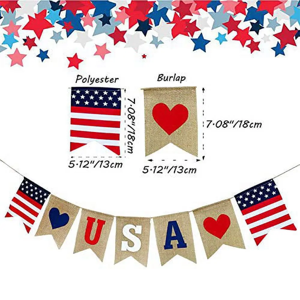 Uniwish Independence Day Burlap Banners for 4th of July