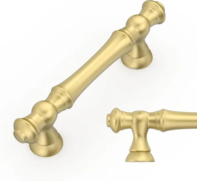 Amerdeco 10 Pack Brushed Gold Cabinet Pulls 3 Inch(76mm) Hole Center Cabinet Hardware Kitchen Handles for Bathroom Drawer Pulls ZH0014