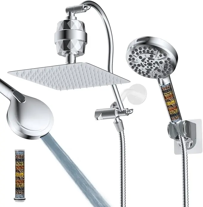 Hibbent All Metal 10'' Dual Filtered Rainfall Shower Head Combo