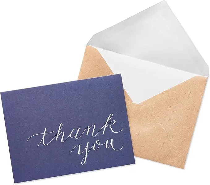 American Greetings Thank You Cards, Navy Blue with Brown Kraft-Style Envelopes (50-Count)