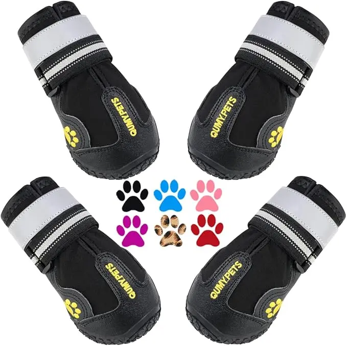 QUMY Performance Dog Shoes - Black, 4PCS - Size 6: 2.6''x3.0''(W*L)