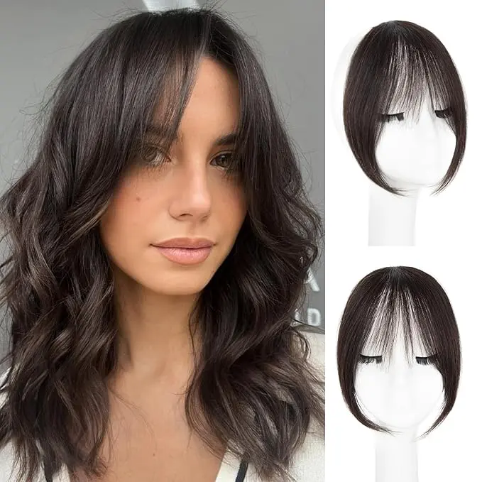 EINAEY Clip In Bangs - Brown Black French Bangs