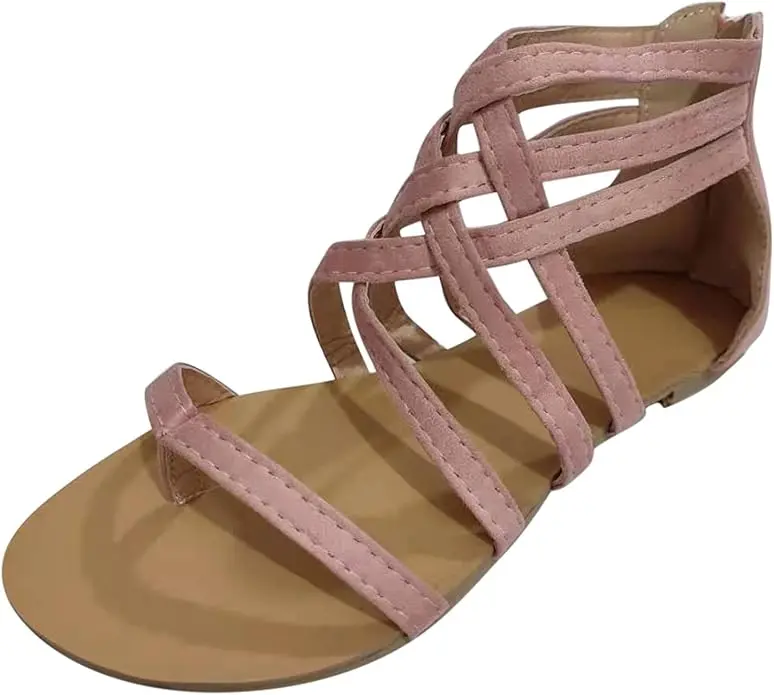 Dressy Flat Sandals for Women Criss Cross Flip Flops Anti-Slip Gladiator Solid Color Beach Falt Flat Sandals Women (Size 10/41)