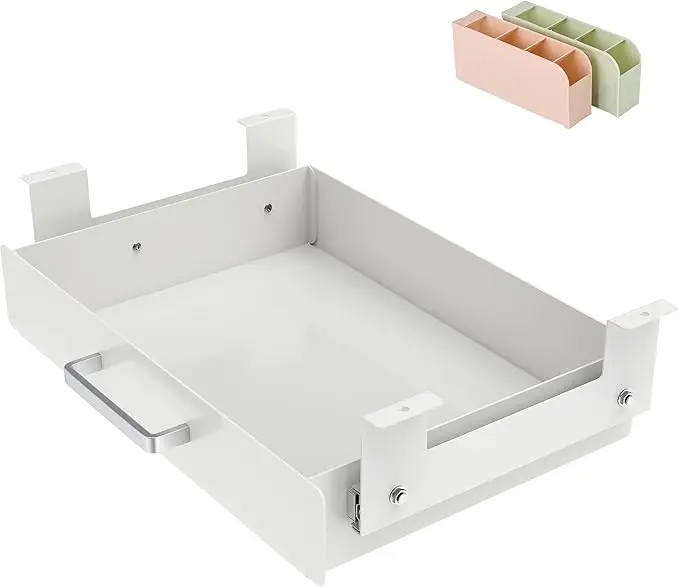 Gome White Pull Out Under Desk Drawer - Storage Organizer Office Mounted, Ideal for Sit-Stand Workstation (For 1.2" Support Bar Under Desk)