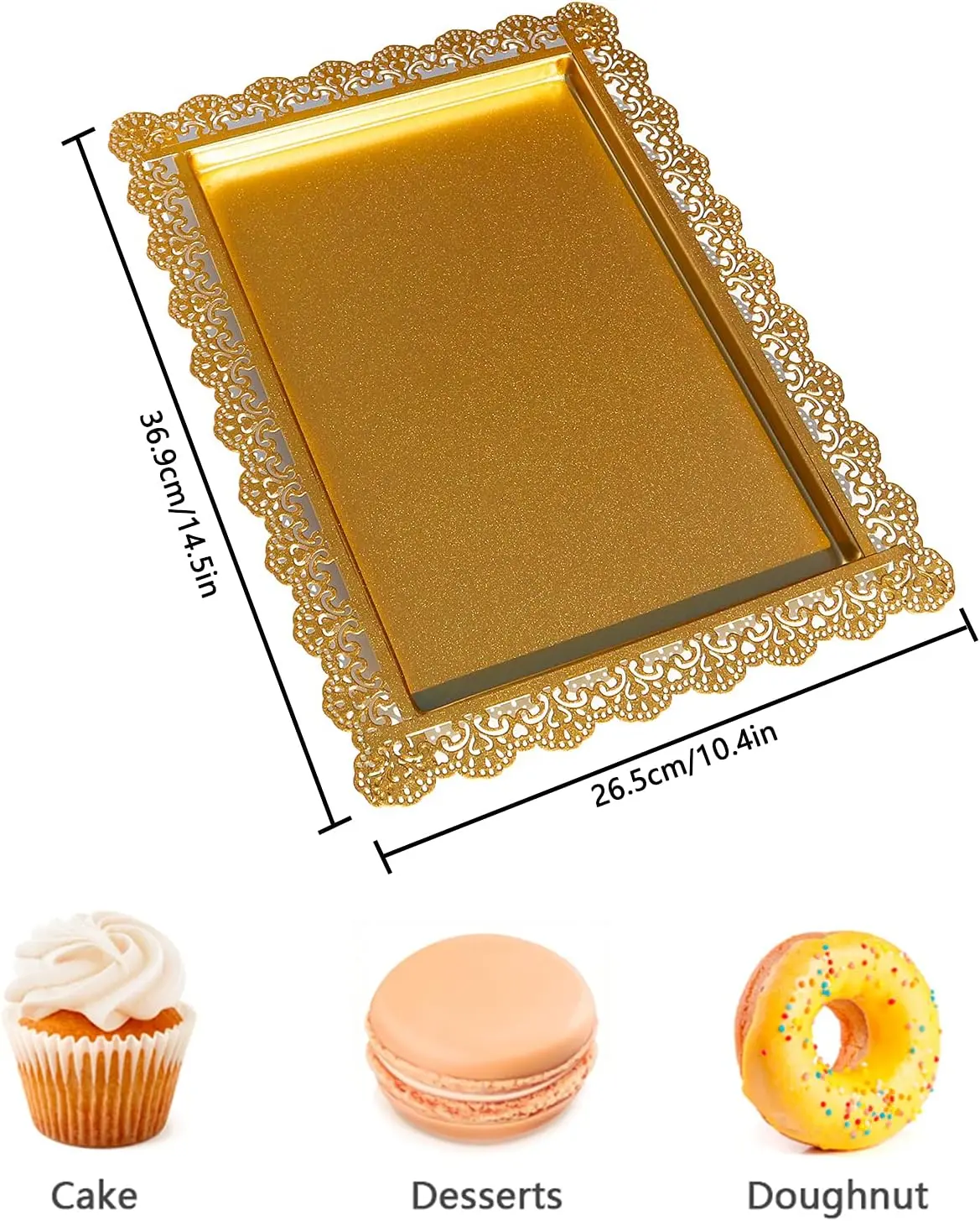 2Pcs Rectangle Iron Cupcake Serving Tray Fruit Dessert Plates for Party Anniversary Wedding Christmas Baby Shower (Gold)