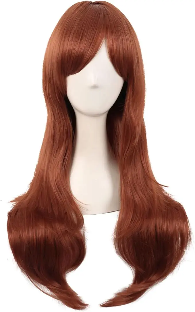 MapofBeauty 28 Inch/70 cm Women Side Bangs Long Curly Hair Cosplay Synthetic Wig (Ginger Orange)