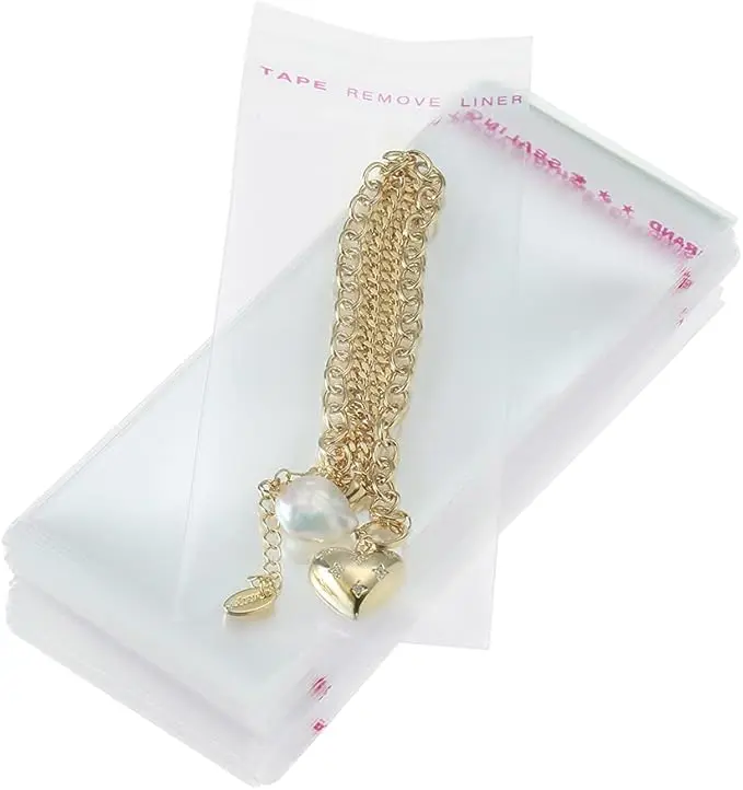 200 Pcs 2" x 4" Thick 1.6 Mil Small Clear Self Sealing Resealable Cellophane Poly Bags Heavy-duty Adhesive Cello Plastic Bags Packaging Jewelry Earrings Beads Gift OPP Bag