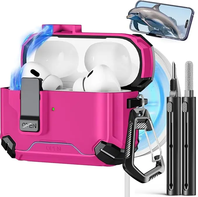 Pohgelan Compatible with AirPods Pro 2nd/1st Generation Case Cover,with Cleaner kit,Automatic Snap Switch Secure for iPod Pro Charging Case (USB-C/Lightning Cable) (2023/2022/2019)