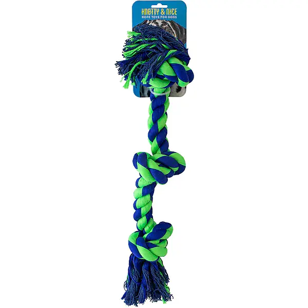 KNOTTY & NICE Knotty Bone 3-Knot Dog Toy, Blue & Green
