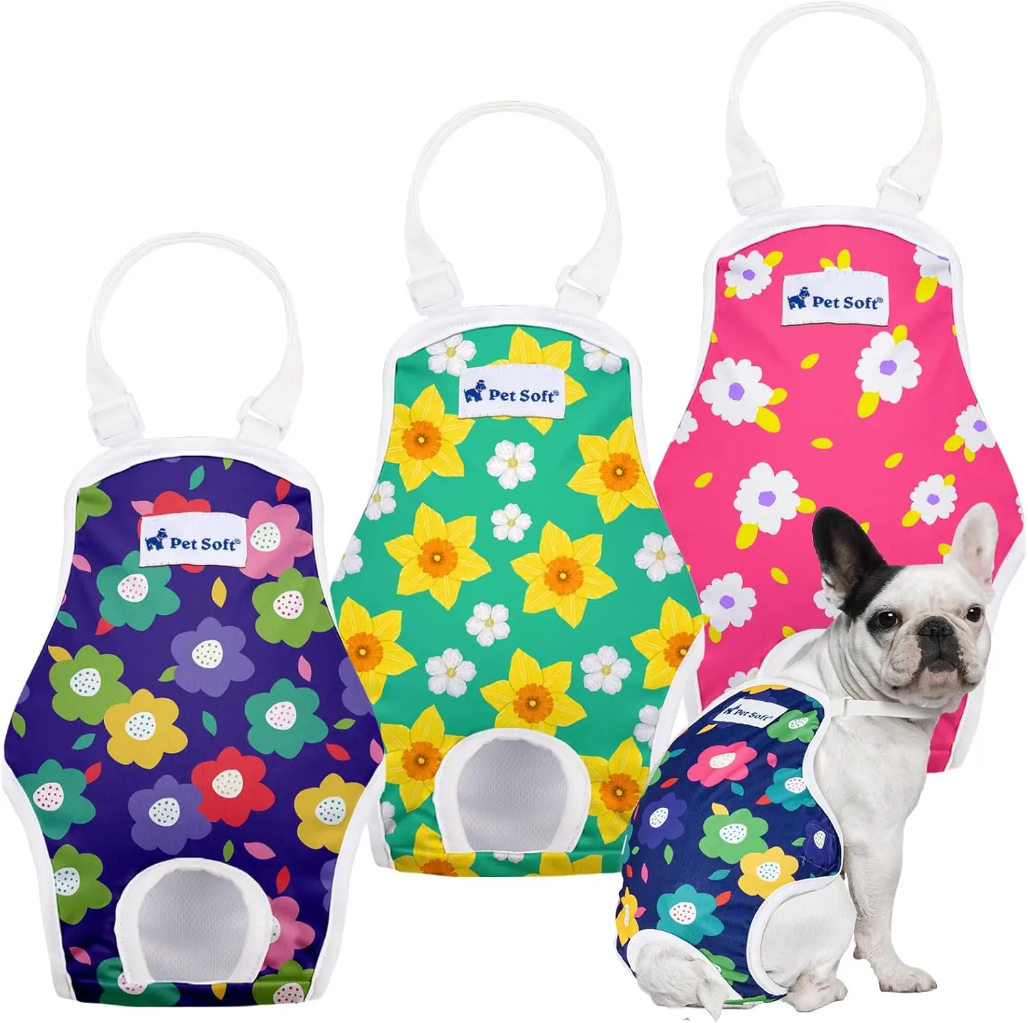 3 Pack Floral Dog Diaper Onesies - Pet Soft