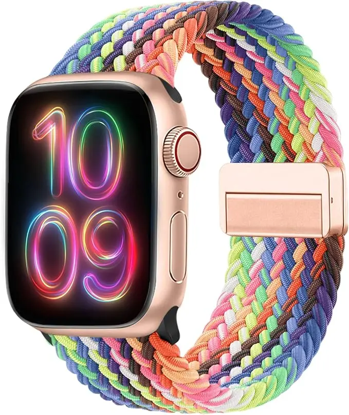 Magnetic Braided Solo Loop Compatible with Apple Watch Band 38mm 40mm 41mm 42mm 44mm 45mm 46mm 49mm,Stretchy Nylon Sport Strap for iWatch Series 11 10 9 8 7 6 5 4 3 2 1 SE Ultra Ultra 2 Ultra 3