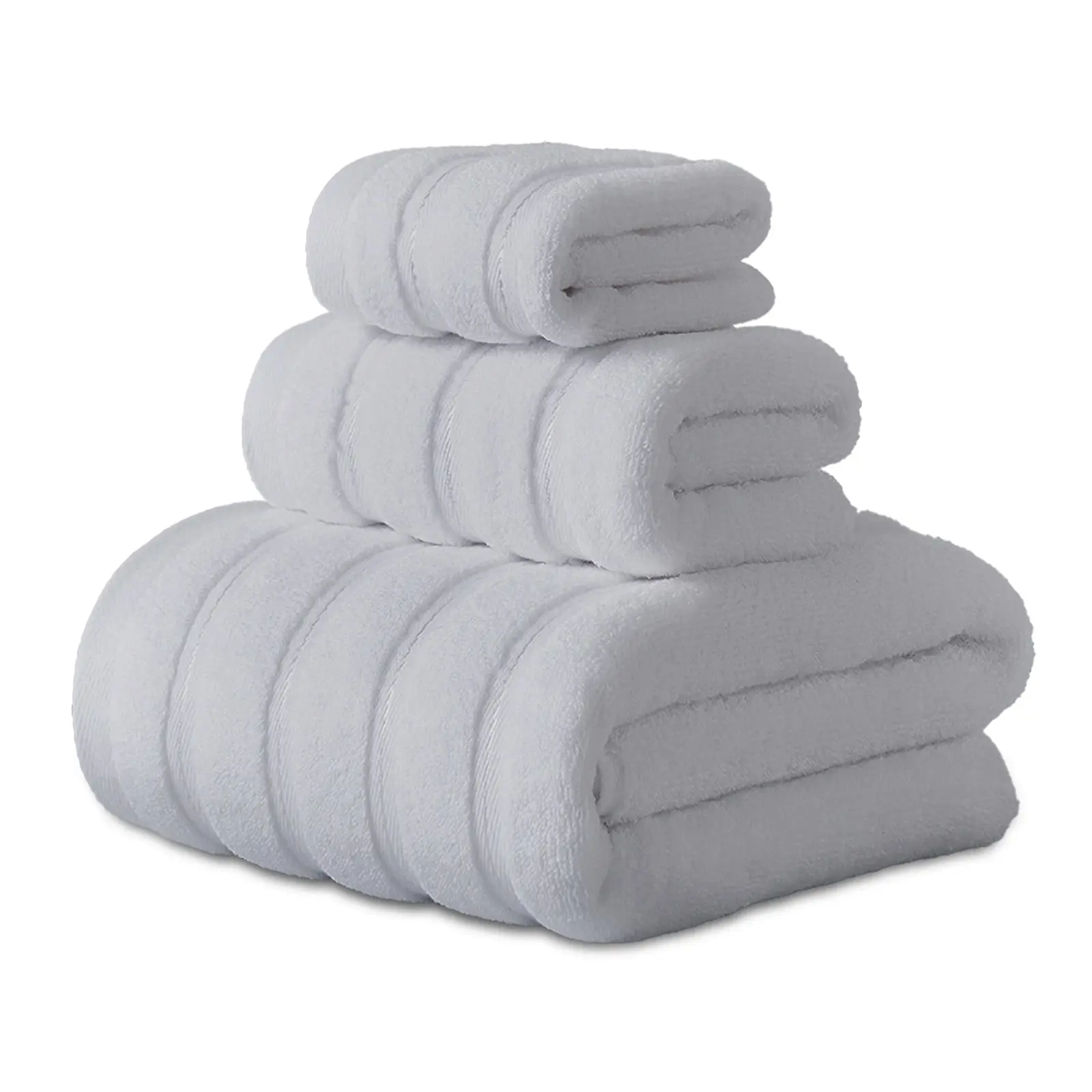Hitime 100% Cotton Towels Set 3 Pack 1 Bath 1 Hand 1 Face - Light Gray