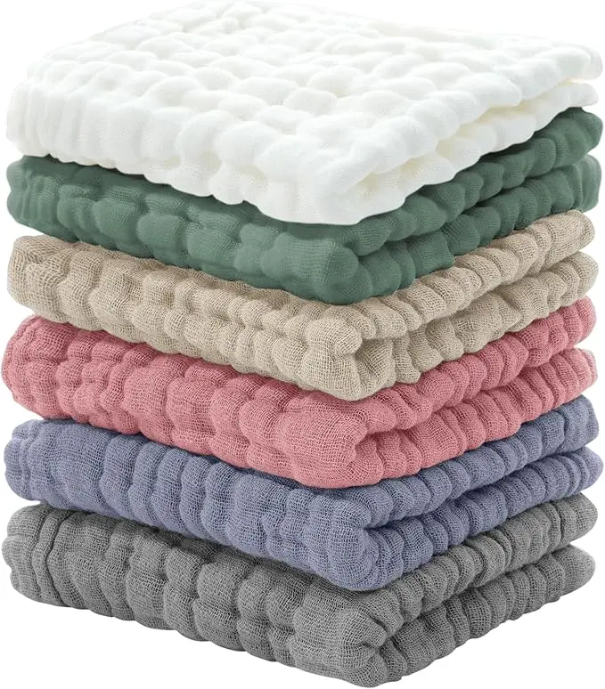 Muslin Baby Burpcloths Washcloths, 100% Cotton, 6-Pack