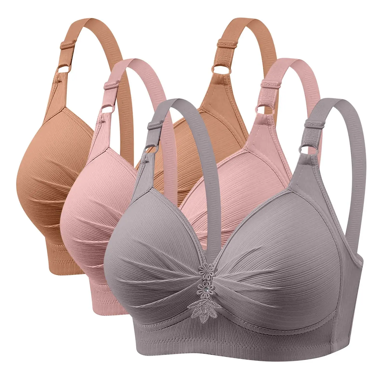MASHANGHONG 3 Pack Bras for Women (Tan, Pink, Grey) SIZE 44/100