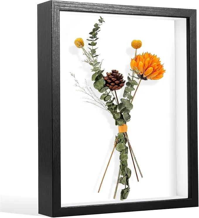 MeCids Shadow Box Frame Display Case, 3D Picture Frame Memory Display Case of Medals, Flowers, Crafts, Photos, Baby Items for Wall and Tabletop Decor (Black, 8x10)