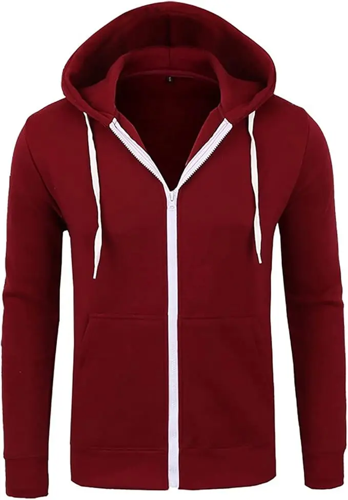 Red Full Zip Men's Hoodie With Pockets (XL)