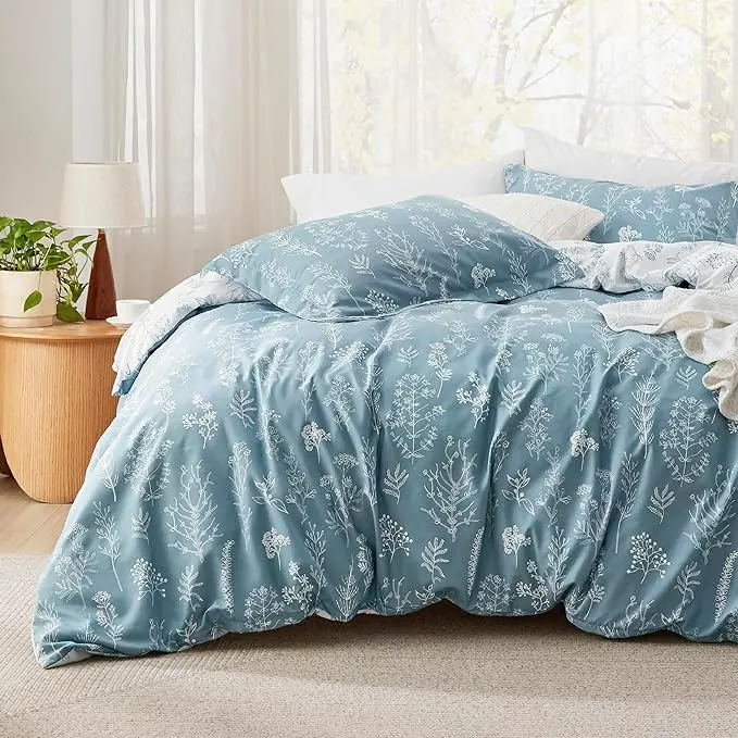 Bedsure Duvet Cover King Size - Reversible Floral Set with Zipper Closure, Mineral Blue Comforter Cover, 3 Pieces, 1 Duvet Cover 104"x90" and 2 Pillow Shams 20"x36"