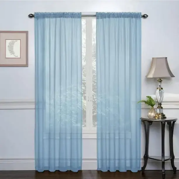 Blue Sheer Curtains - Semi Transparent Voile Grommet Window Drapes for Living Room/Bedroom, 40W x 80L Inch, Set of 2 Panels