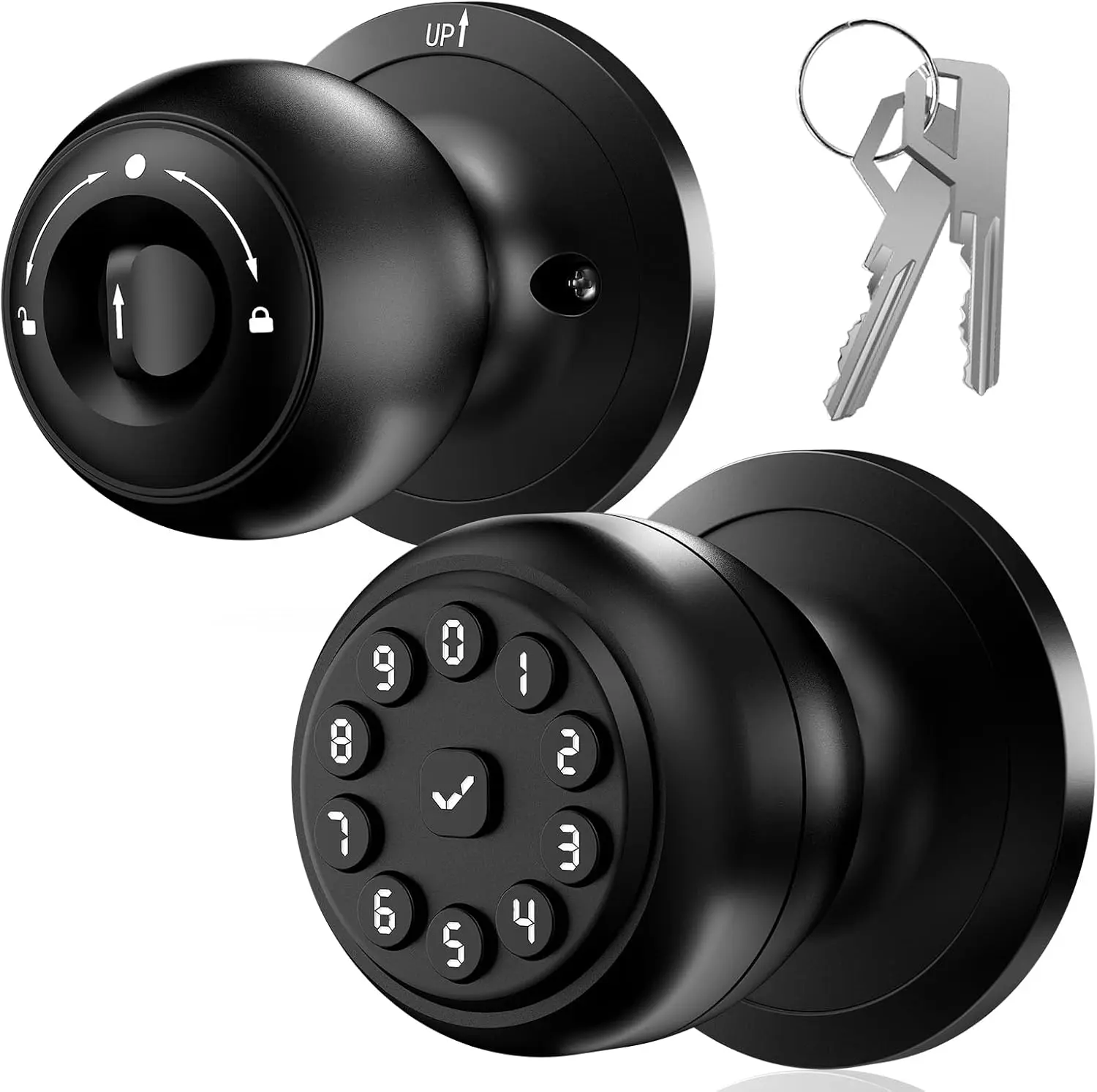 WREO Keypad Smart Door Knob Lock, Keyless Entry Door Lock with Handle - Auto Lock for Front Door - Electrionic Code Door Lock for Bedrooms, Home Office, Garage, Apartment - Easy Installation