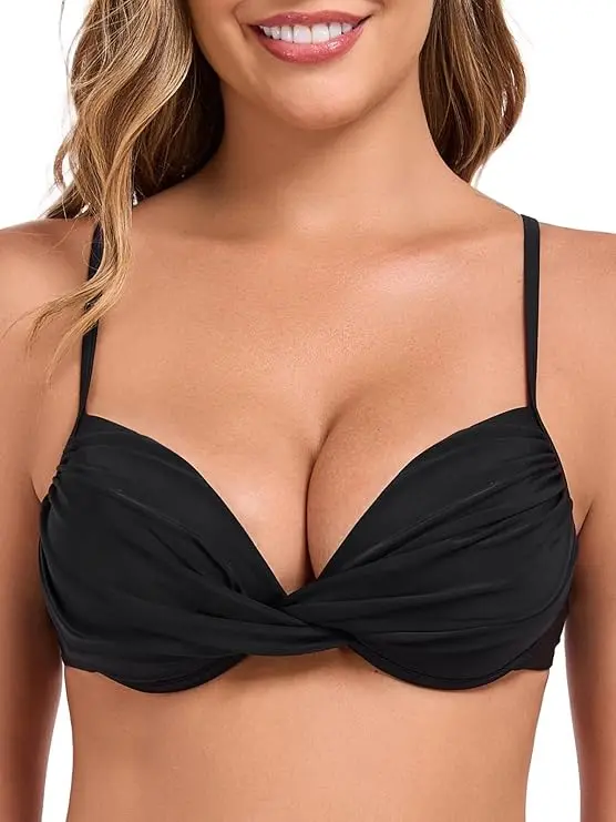 RELLECIGA Women's Push-Up Bikini Top 3/4 Molded Cups Swimsuit Tops Underwire Bathing Suit Tops (XXL)