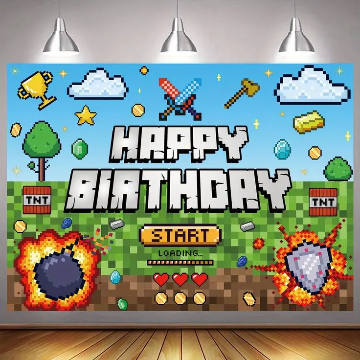 Minecraft Birthday backdrop (60" x 39")