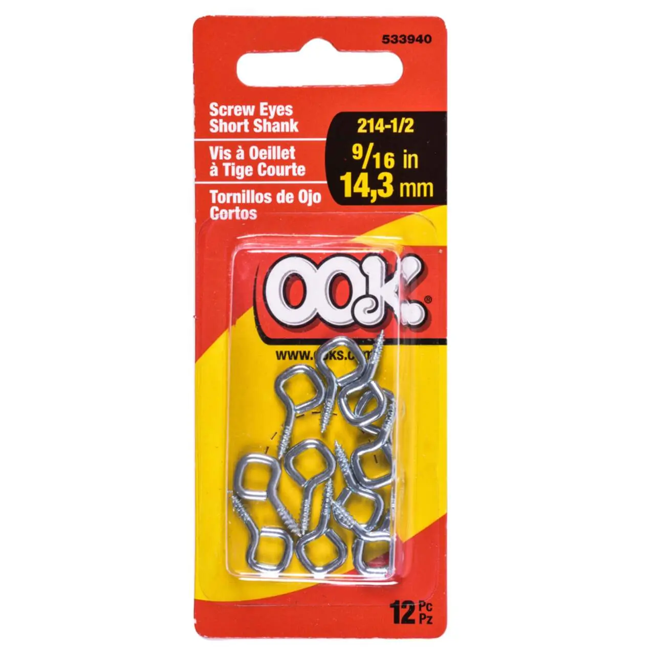 OOK Screw Eyes Short Shank Hooks (2x12)