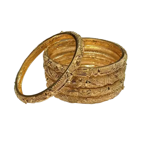 Gold plated Intricately Designed Bangles - Set of 5, Size 2.6" Width