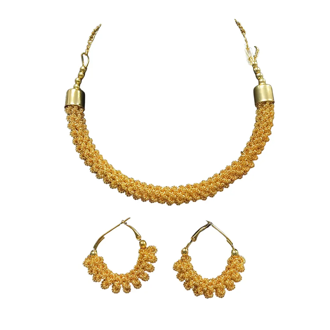 Gold Plated Braided Chain Jewelry Set Necklace and Earrings