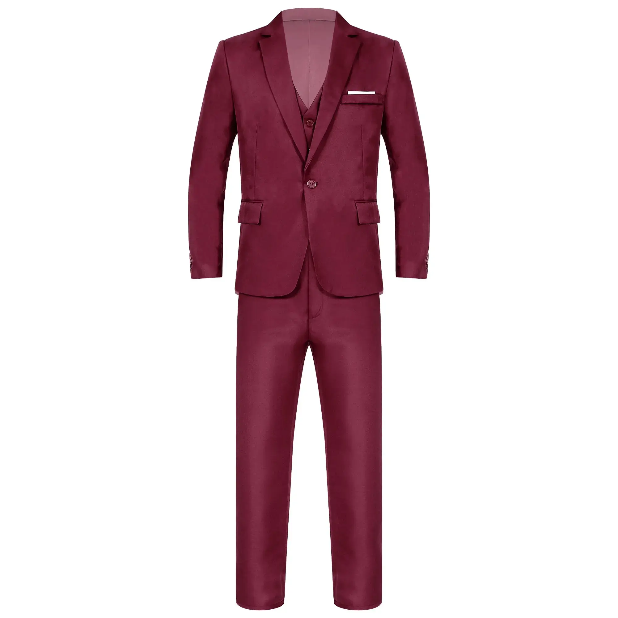 Zaldita Men's Formal 3 Pieces Suit Wedding Gentleman Outfit One-Button Blazer Vest Pants Set Burgundy (M)