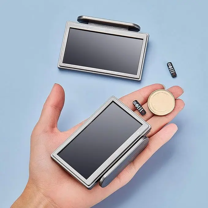 SKYLETY 2 Pieces 1:12 Miniature TV Television with Remote Control for Dollhouse