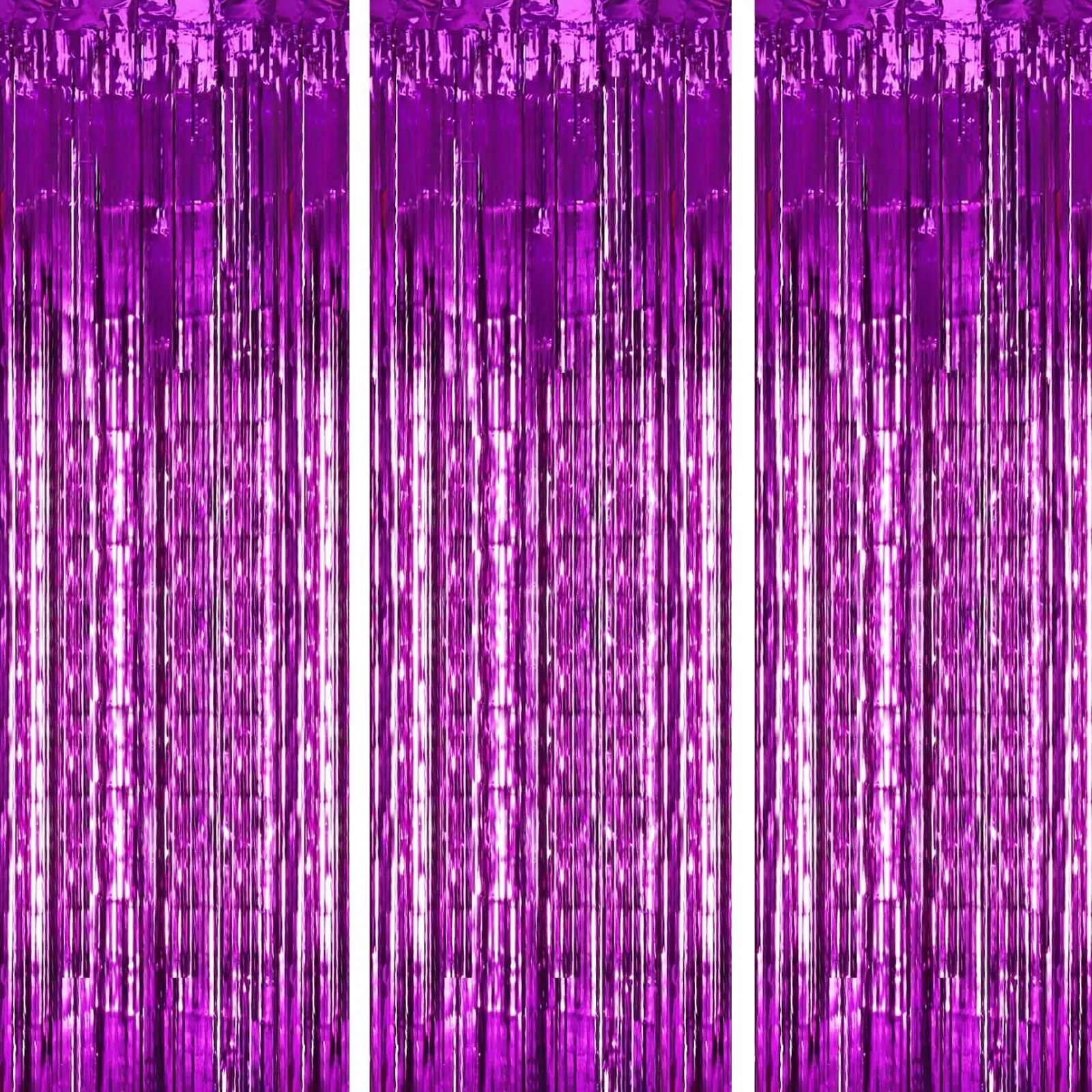 KIRIKOU Pack of 3 Purple Foil Fringe Curtains Backdrop Party Decoration, 3.2ft x 6.5ft Metallic Tinsel Curtain Photo Backdrop for Birthday Bachelorette Party Bridal Baby Shower Decorations