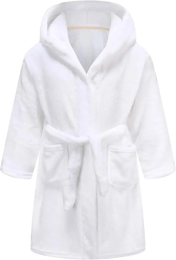 Kids Fleece Robe Soft Hooded Bathrobe Pajamas Sleepwear (US 9-10Y)
