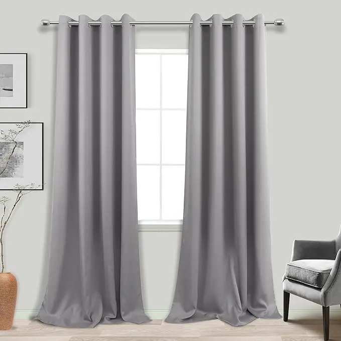 Light Grey Blackout Grommet Curtains (50"x100" x 2 Panels)