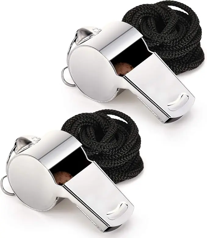Stainless Steel Super Loud Sports Whistle with Lanyard - Pack of 2