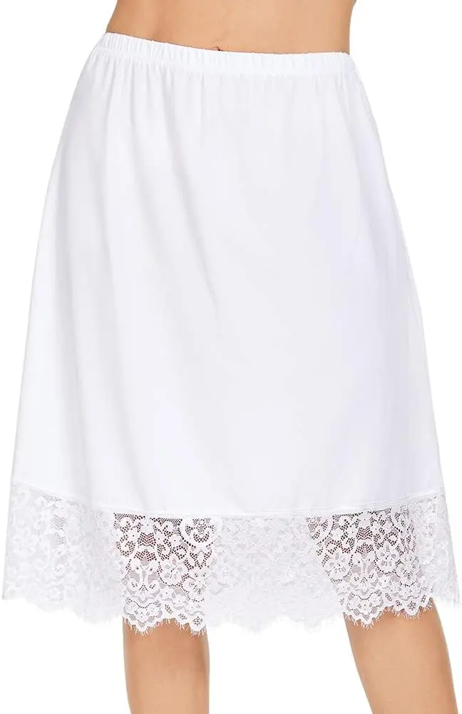 Underskirt Dress Extender Lace Trim Knee Length Midi Skirt (S)