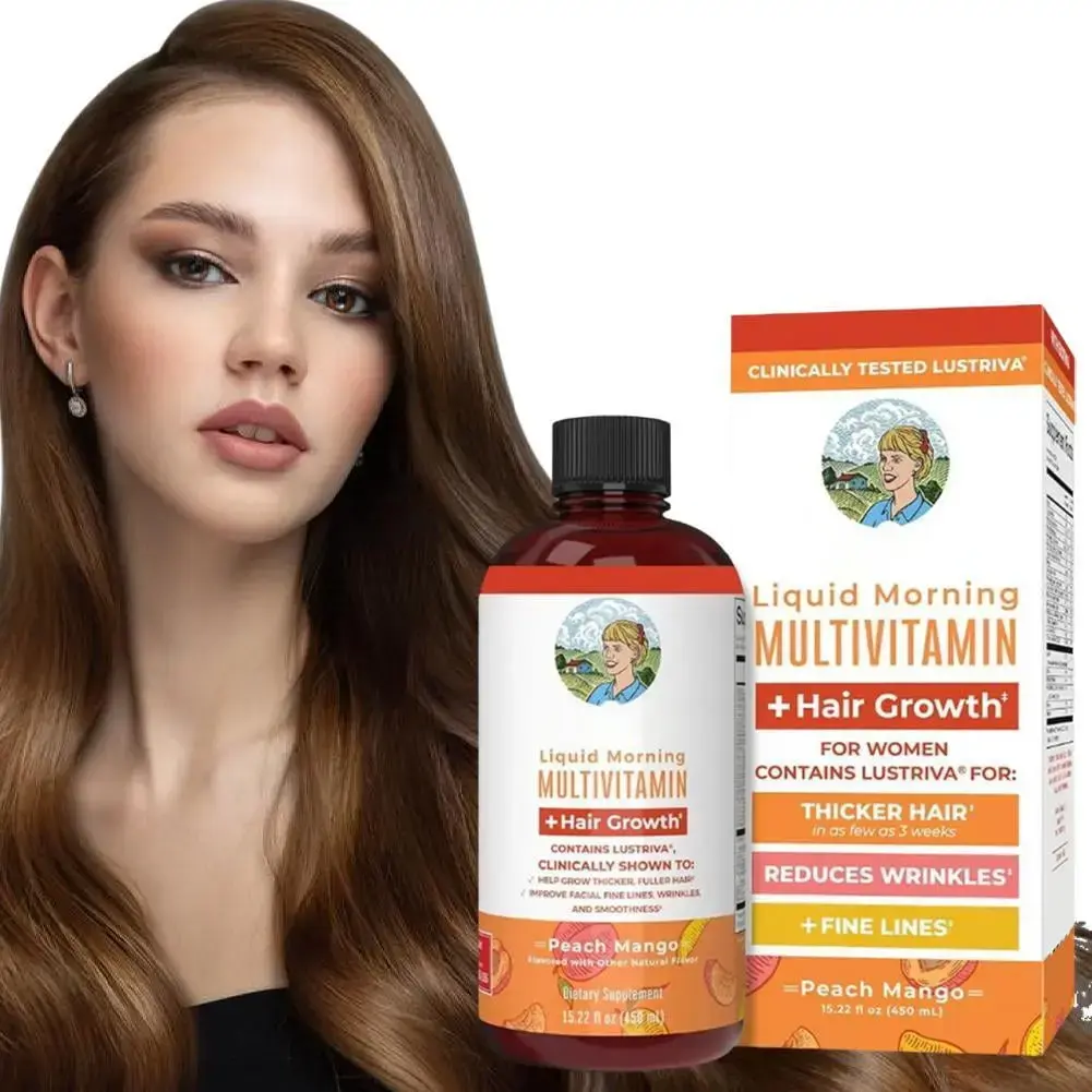 Liquid Morning Multivitamin + Hair Growth, Peach Mango 450ml EXP: 06-2027