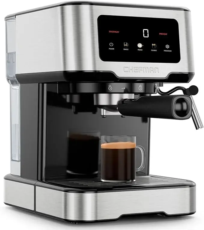 Chefman CraftBrew Espresso Machine w/ Steam Wand and Touch Controls – Stainless Steel, 15-Bar Espresso Maker