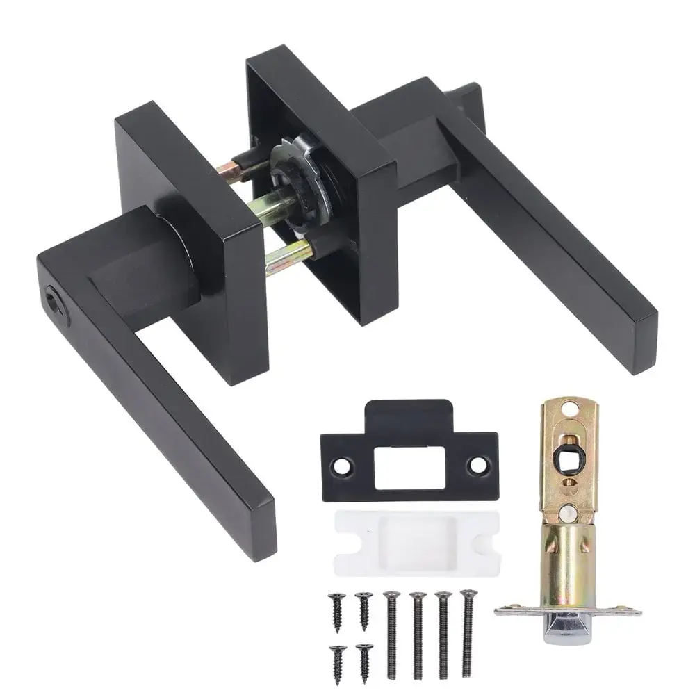 Lock Door Handle Matte Black Heavy Duty Zinc Alloy Lever for Doors 35-50cm