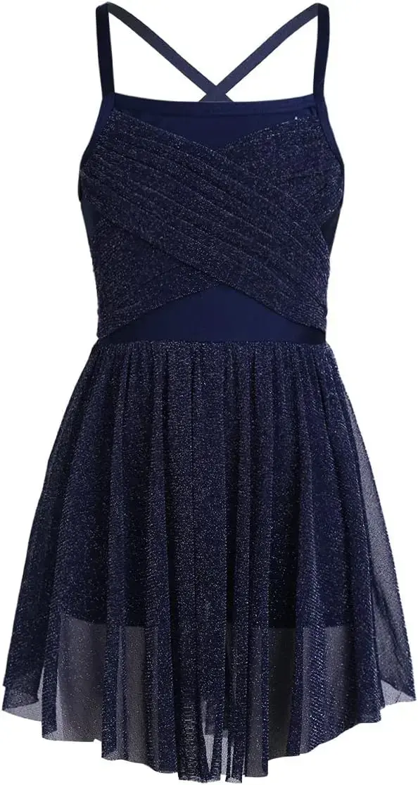 iEFiEL Girls Dress Sparkle Navy Blue (US 12, UK 11-12Y, EU 146-152cm)